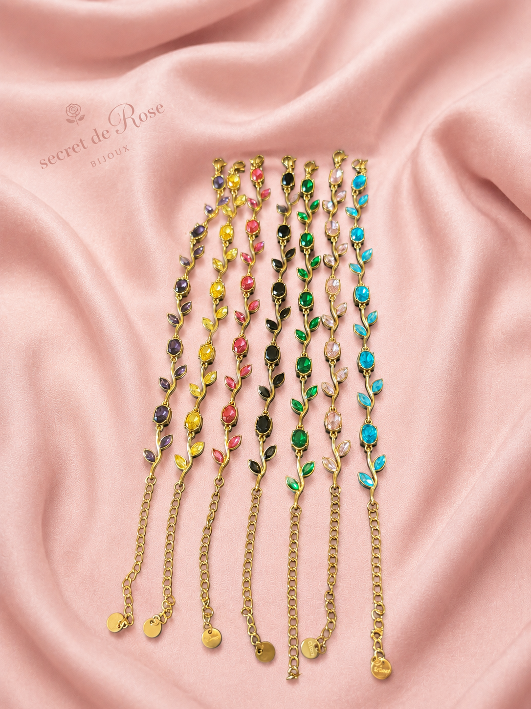 Bracelet Rose Enchantée – Pierres Colorées