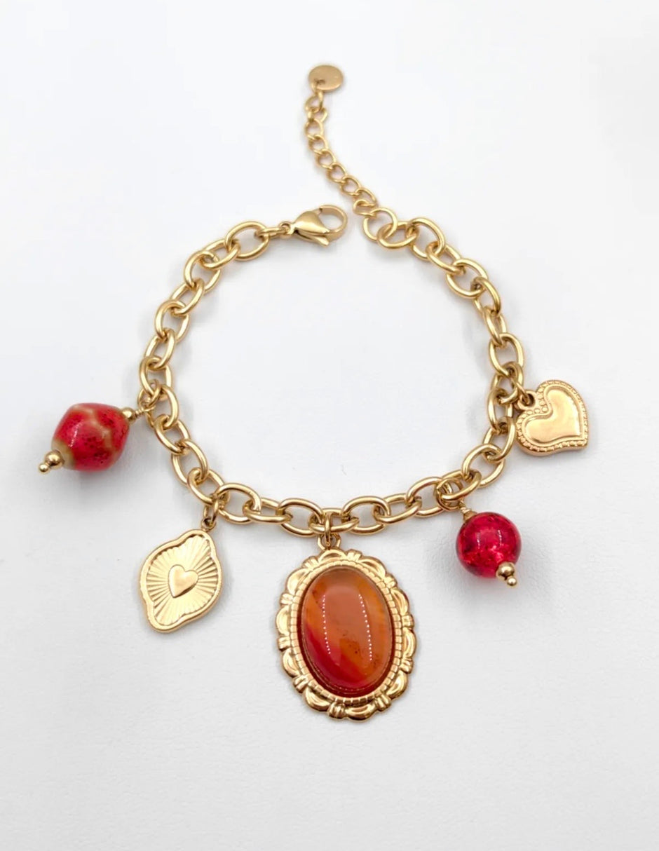 Bracelet Charms Pierre Ovale Vintage – Chaîne Dorée Ajustable