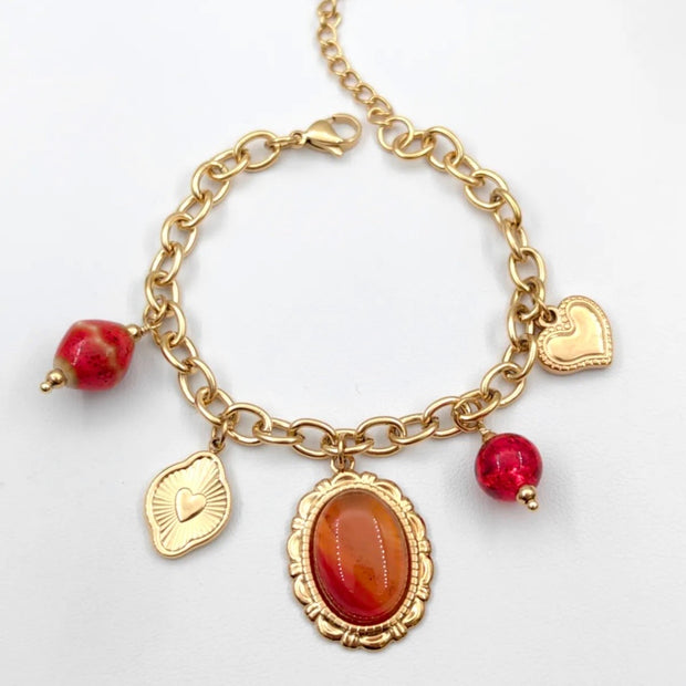 Bracelet Charms Pierre Ovale Vintage – Chaîne Dorée Ajustable