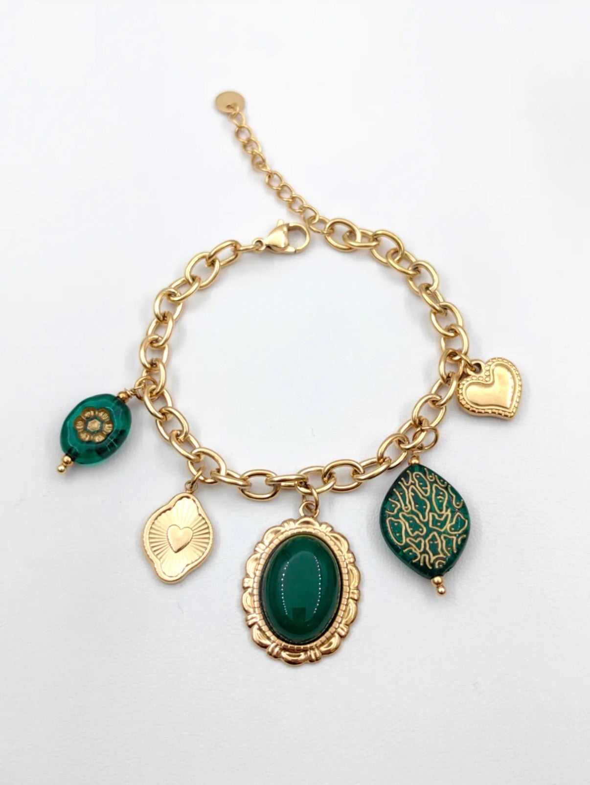 Bracelet Charms Pierre Ovale Vintage – Chaîne Dorée Ajustable