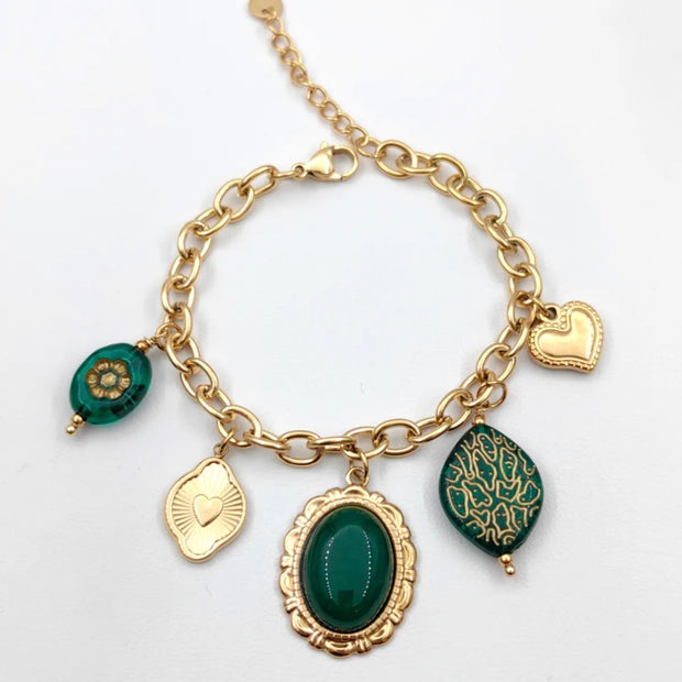 Bracelet Charms Pierre Ovale Vintage – Chaîne Dorée Ajustable