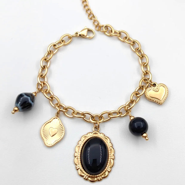 Bracelet Charms Pierre Ovale Vintage – Chaîne Dorée Ajustable