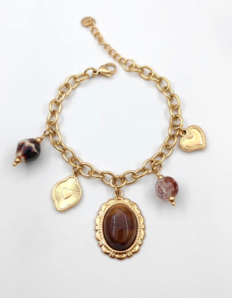 Bracelet Charms Pierre Ovale Vintage – Chaîne Dorée Ajustable