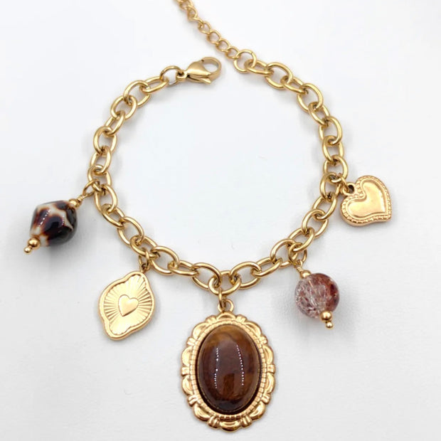 Bracelet Charms Pierre Ovale Vintage – Chaîne Dorée Ajustable