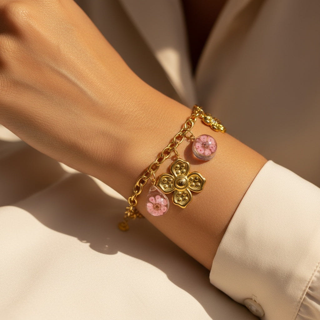 Bracelet breloque Flora acier