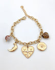 Bracelet charms coeur mystique Soleil & Lune - Chaîne dorée ajustable