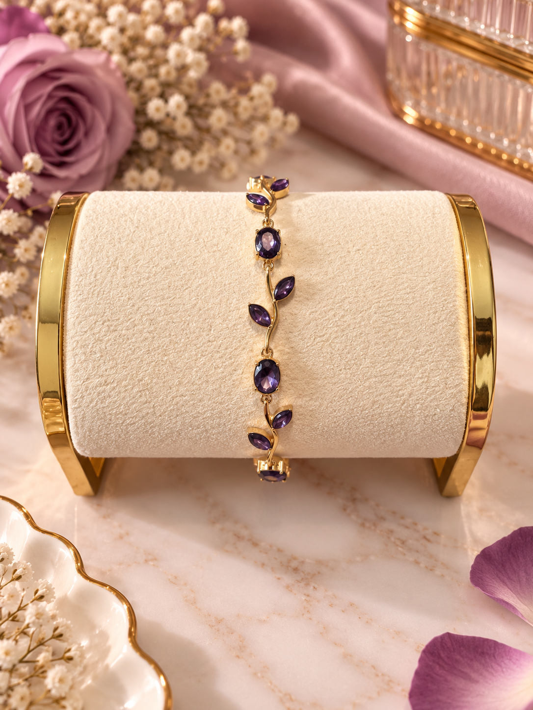 Bracelet Rose Enchantée – Pierres Colorées
