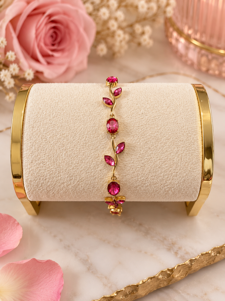 Bracelet Rose Enchantée – Pierres Colorées