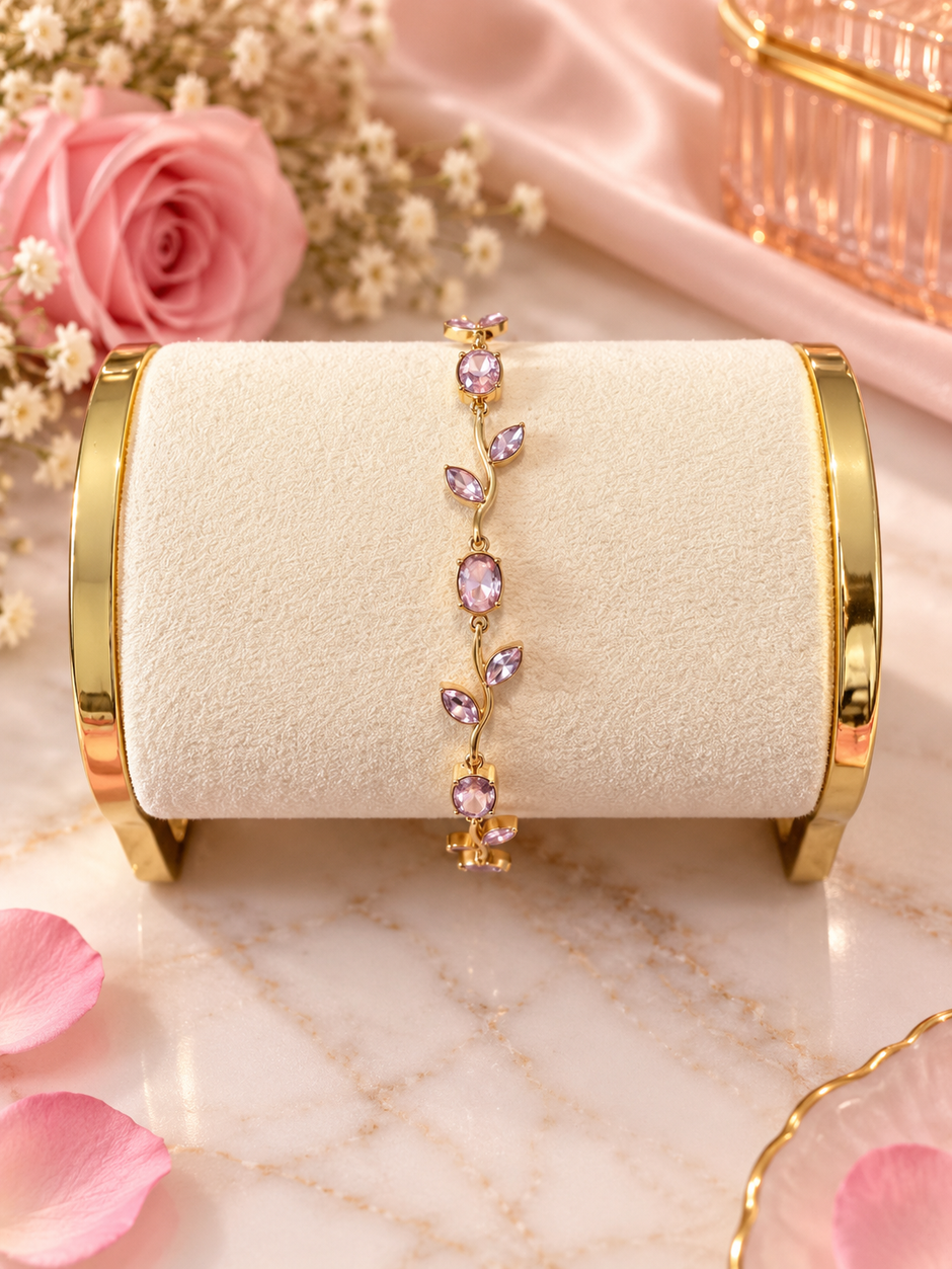 Bracelet Rose Enchantée – Pierres Colorées