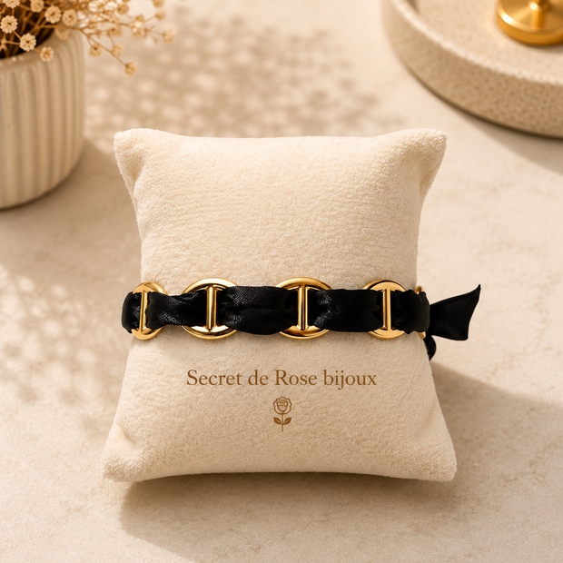 Bracelet Ruban & Maille Marine