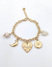 Bracelet charms coeur mystique Soleil & Lune - Chaîne dorée ajustable