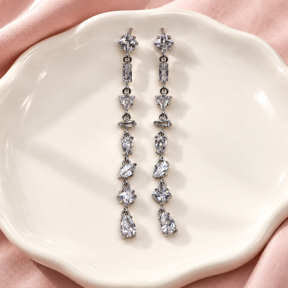 Boucles d’oreilles Prisme Argenté – Transparent