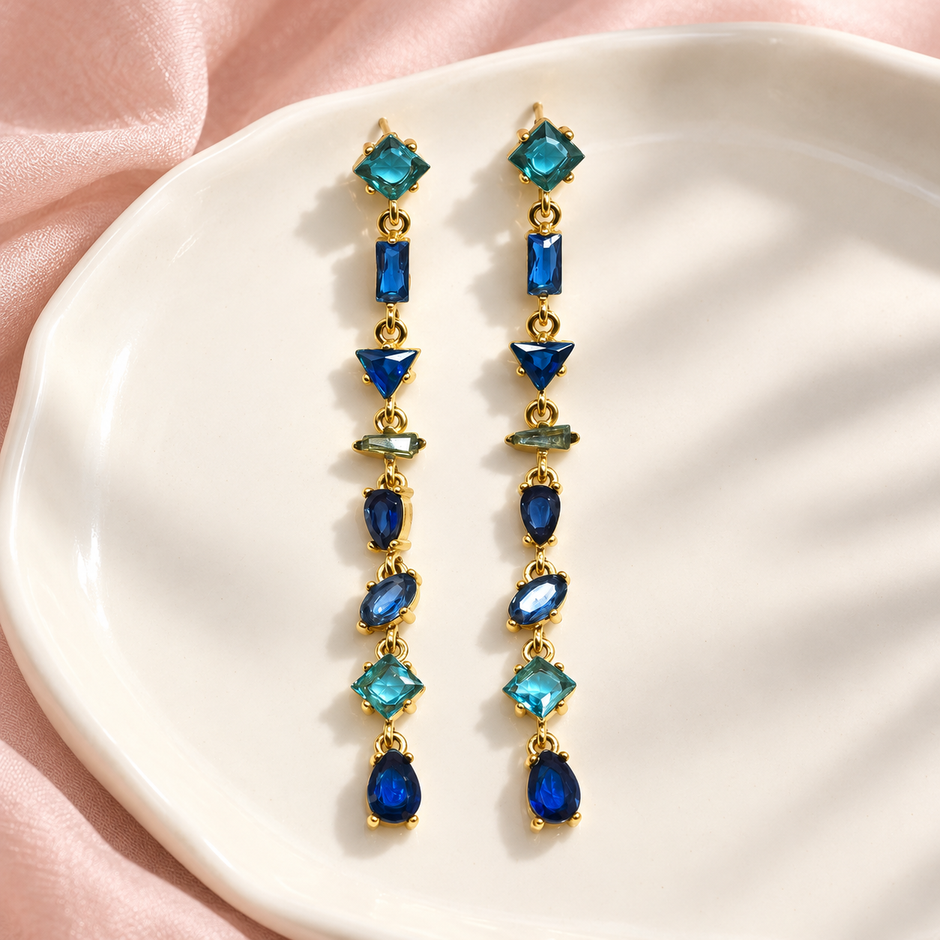 Boucles d’oreilles Prisme Doré – Bleu