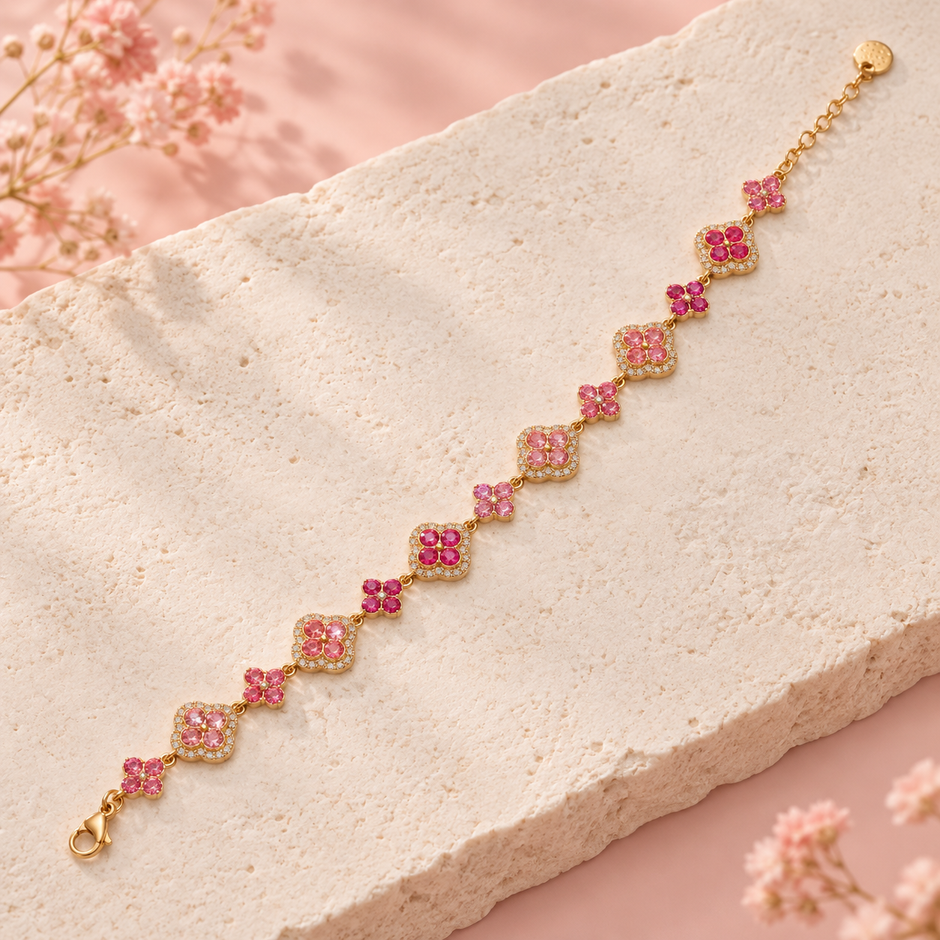 Bracelet Éclat fleuri – Doré – Rose