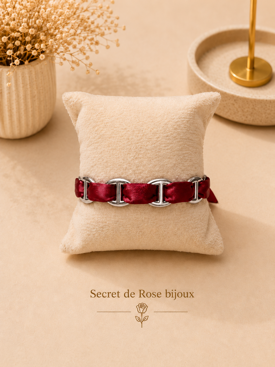 Bracelet Ruban & Maille Marine argenté — Bordeaux