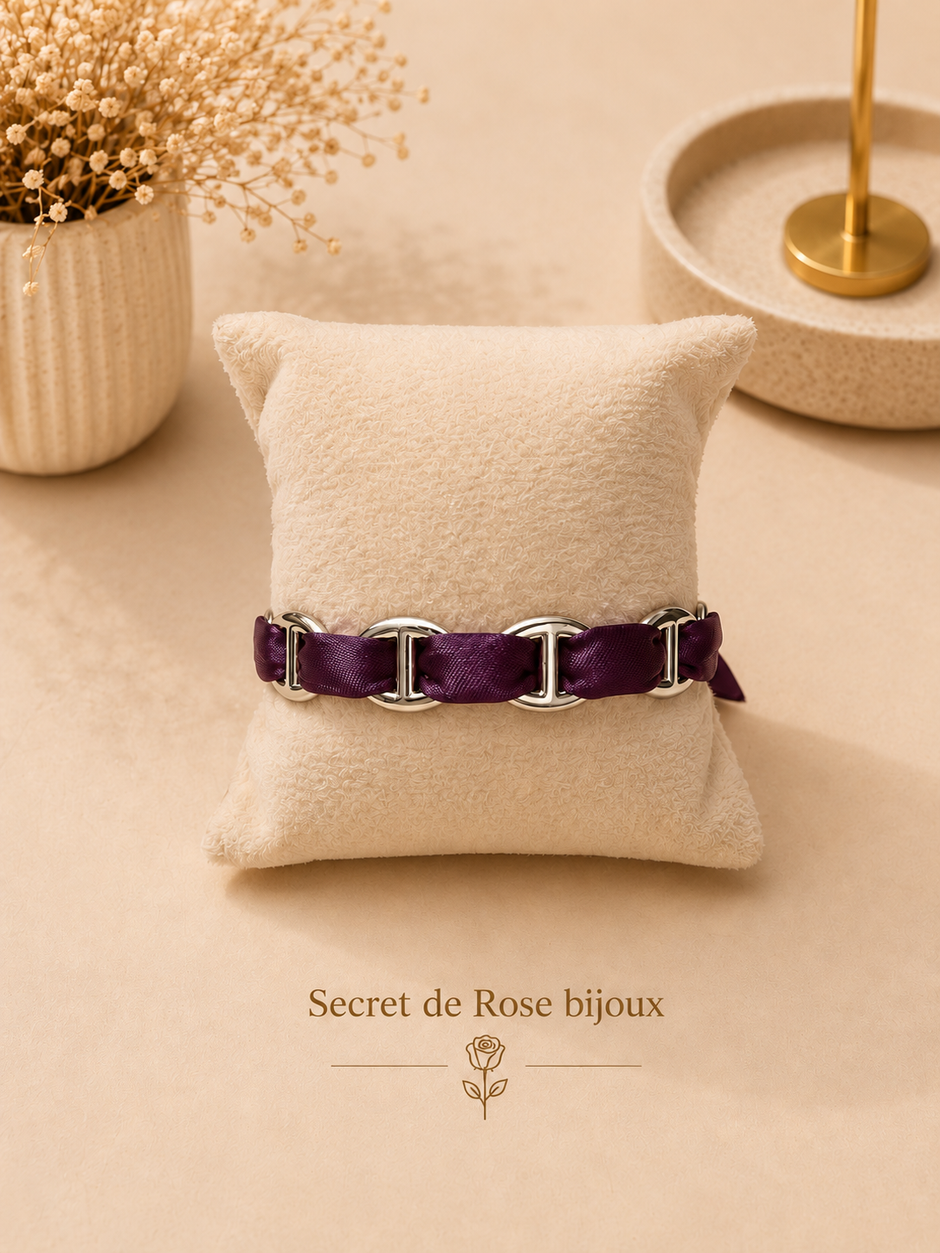 Bracelet Ruban & Maille Marine argenté — Prune