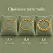 Comparatif bracelets tressés : 0,4 et 0,6 en 15 + 5 cm, 1,6 en 19 + 5 cm