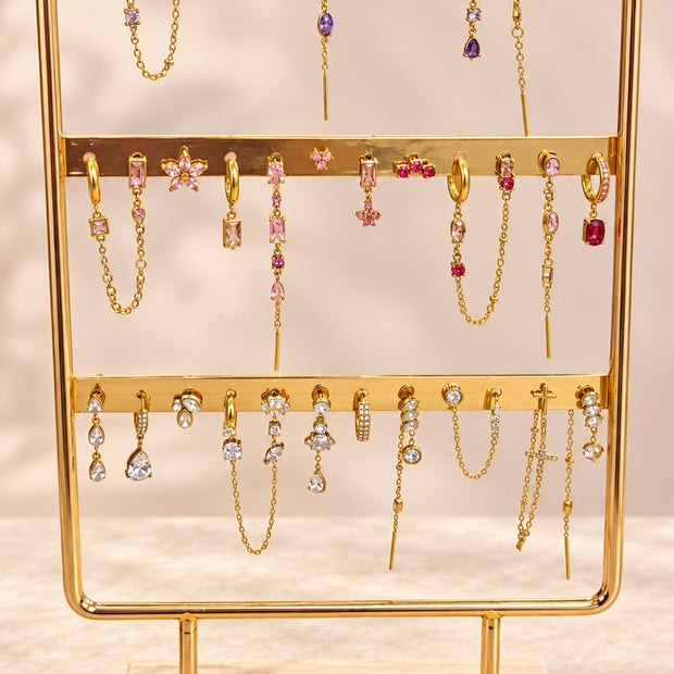 Boucles d’oreilles à composer – violet, rose et transparent, finition dorée